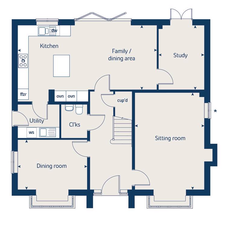 Ground floor floorplan of The Lime at Bovis Homes at Yardley Manor